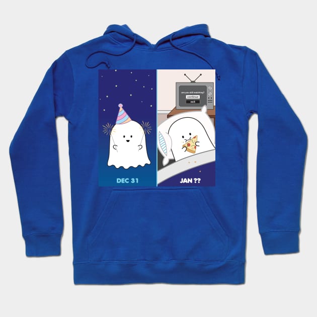 Gordie the Ghost (Dec 31 vs Jan) | by queenie's cards Hoodie by queenie's cards